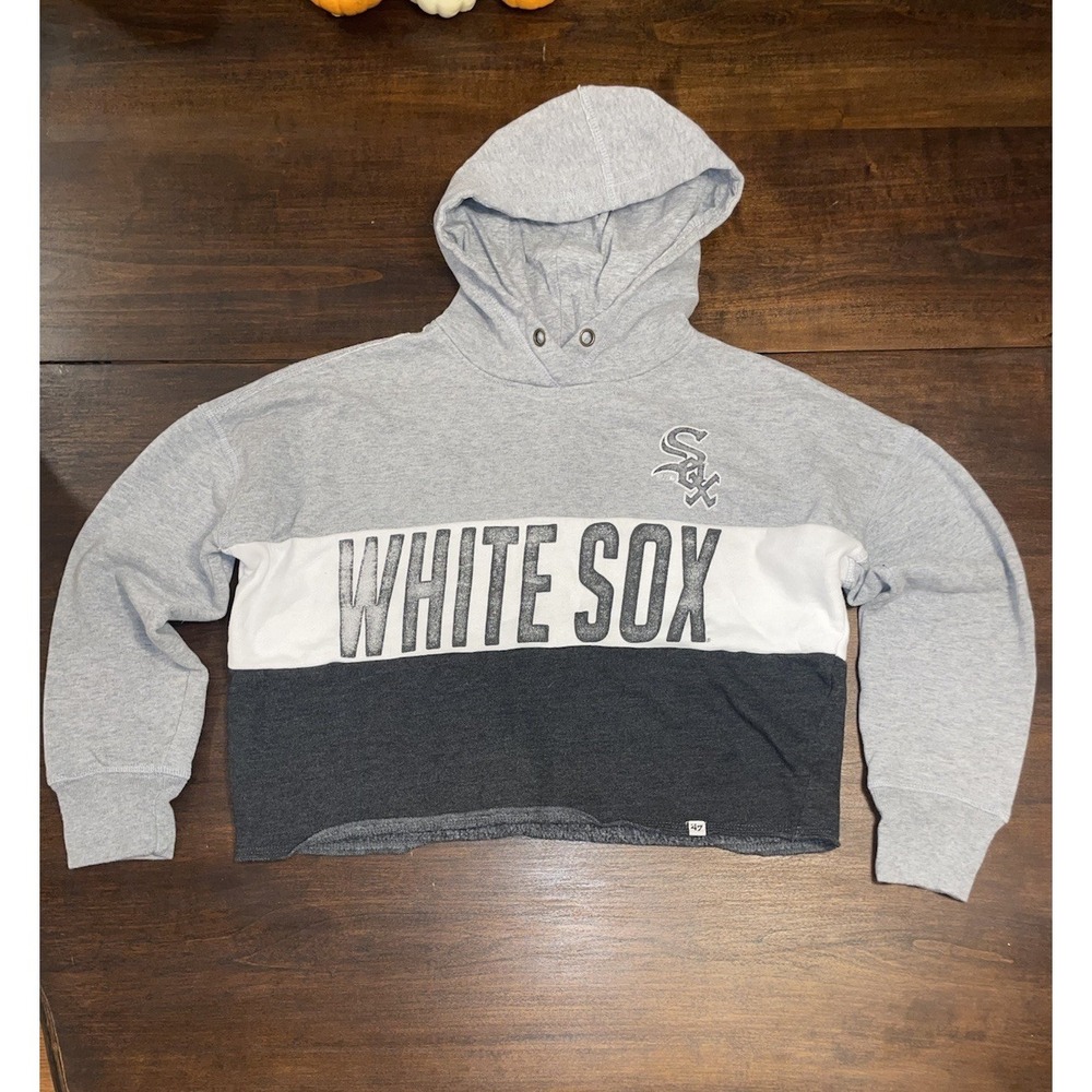 Fanatics Chicago White Sox Cropped Pullover Grey Black White Hoodie - Size Small